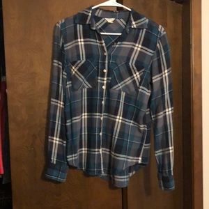 Blue and White Plaid Shirt